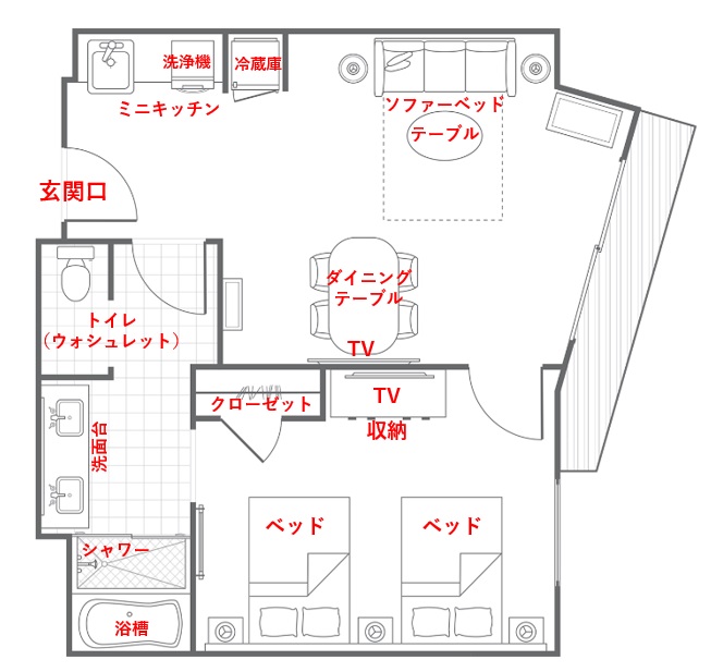 マリオットバケーションクラブワイキキ 客室レイアウト