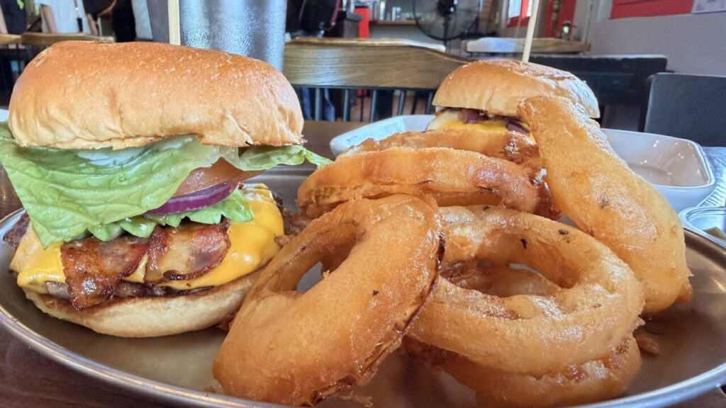 HAMBROSのアボカドワサビバーガーとオニオンフライ