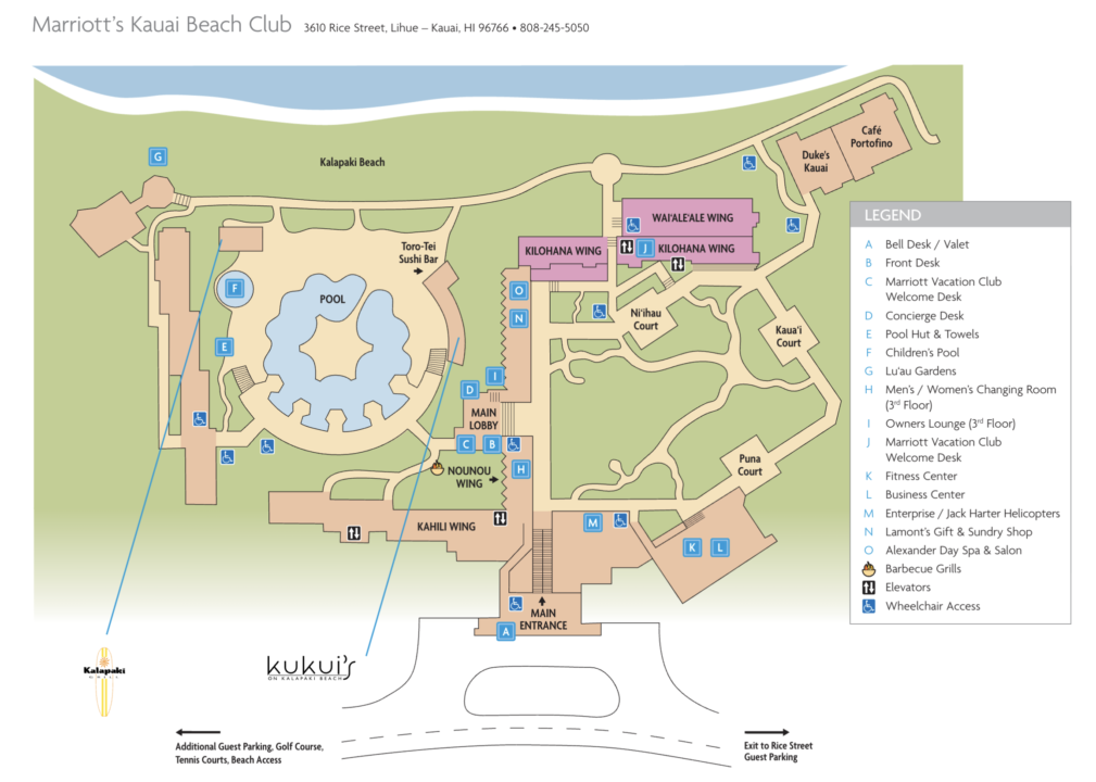 マリオット・カウアイ・ビーチ・クラブの公式リゾートMAP