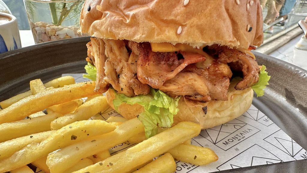 フライドポテトを添えたチキンバーガー