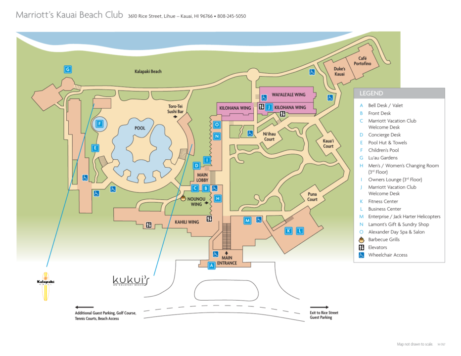 MVC公式のマリオット・カウアイ・ビーチ・クラブ館内図と施設案内の凡例