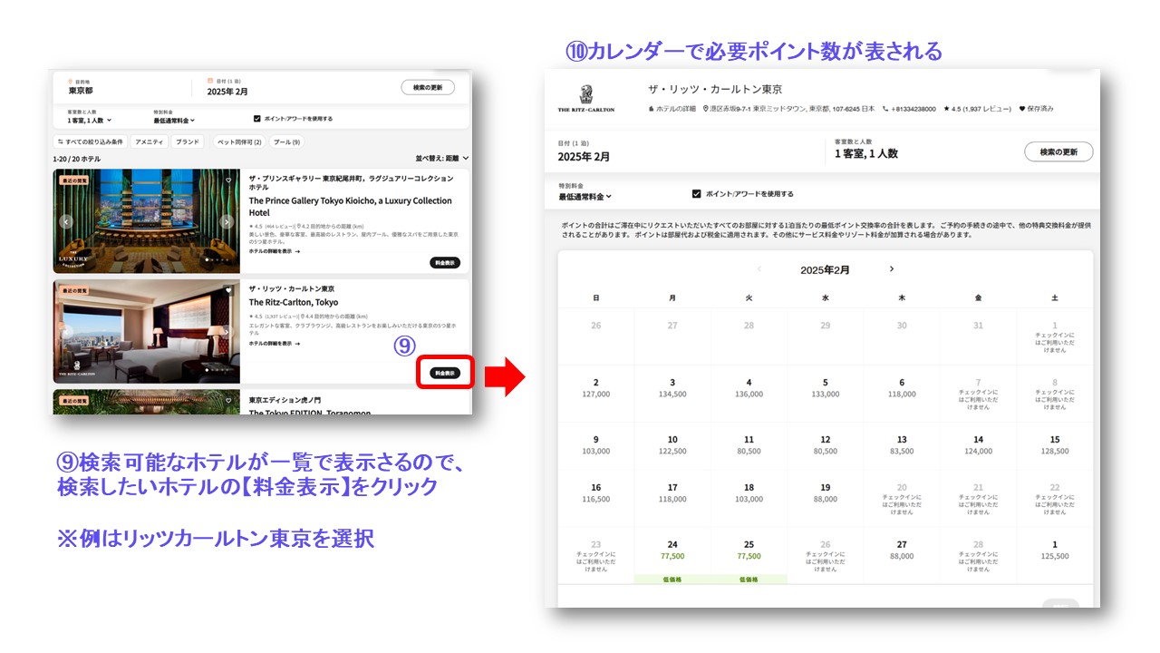 Marriott Bonvoyポイントの使い方を示す画面